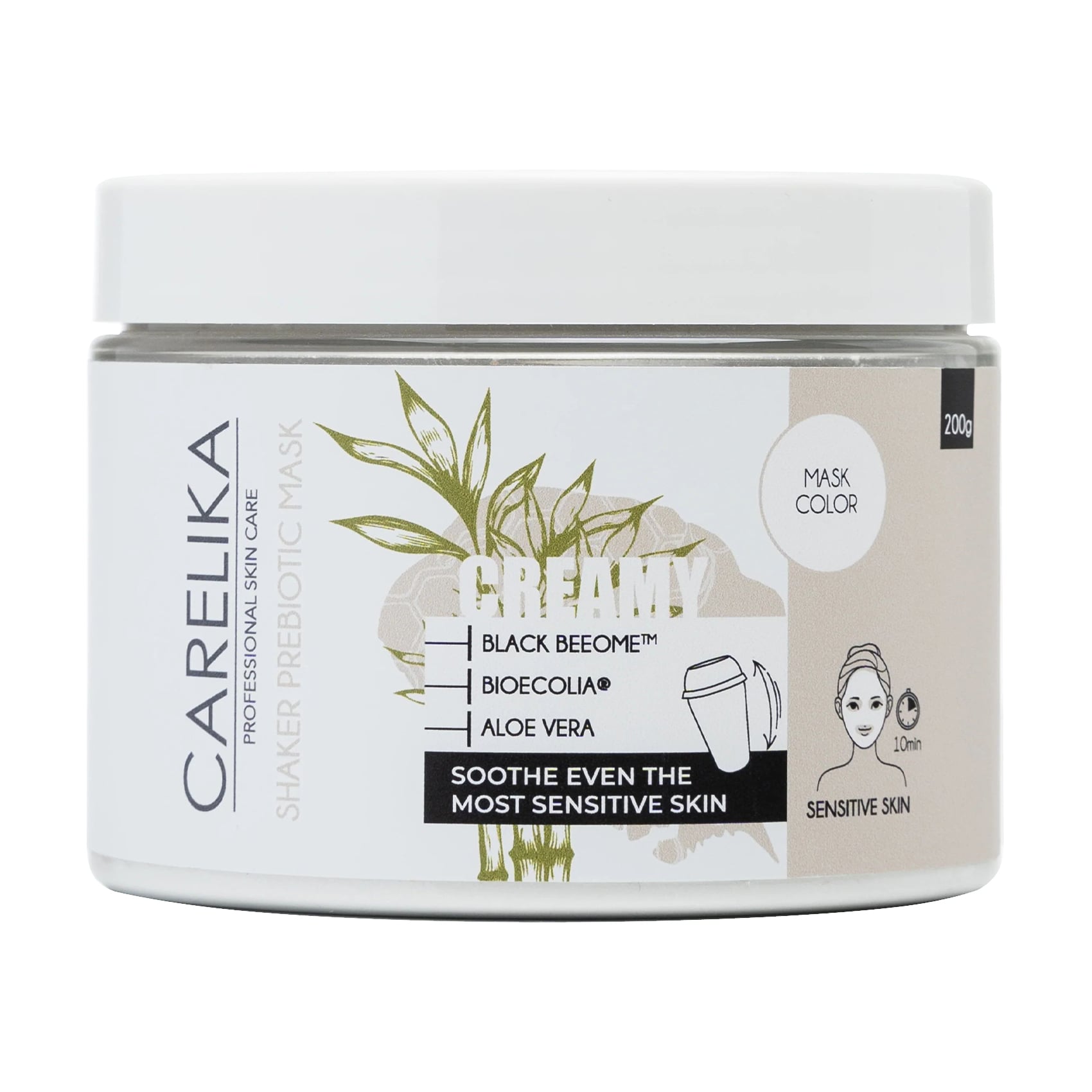 Кремова маска-шейкер для обличчя Carelika Creamy Shaker Prebiotic Mask Black Beeome на основі пребіотиків з білою глиною, 200 г
